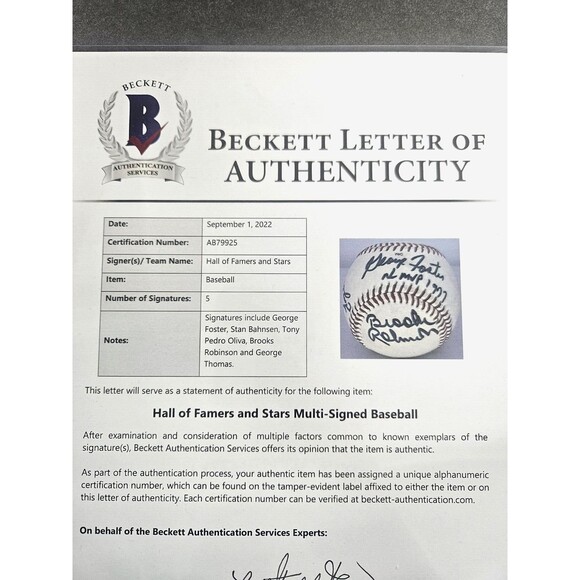 George Foster, Tony Oliva, Brooks Robinson, George Thomas -Signed Baseball - BAS - Picture 9 of 10